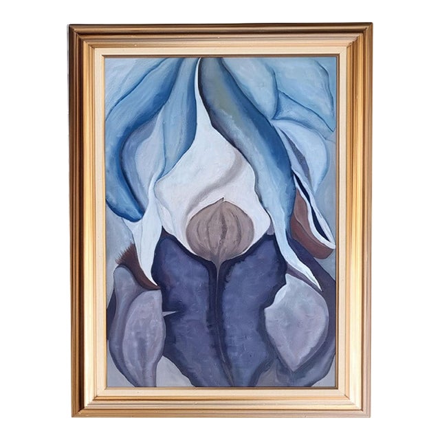 Dark Iris, Unisigned Modernist Oil Painting After Gerogia O'Keeffe For Sale