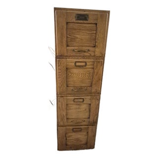 Antique Oak 4-Drawer Vertical Filing Cabinet For Sale