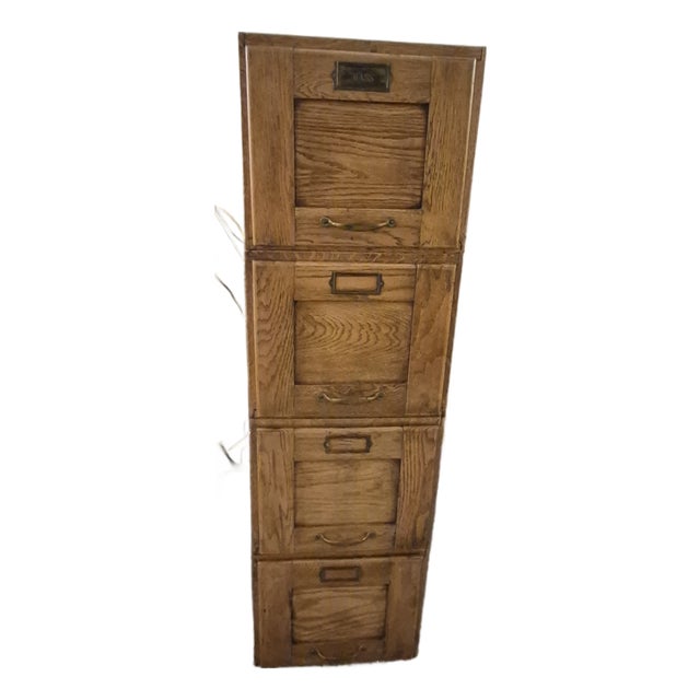 Antique Oak 4-Drawer Vertical Filing Cabinet For Sale