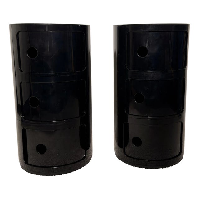 Pair of Black Kartell Componibili Storage Cabinets, Anna Castelli Ferrieri, Italy, 1970s For Sale