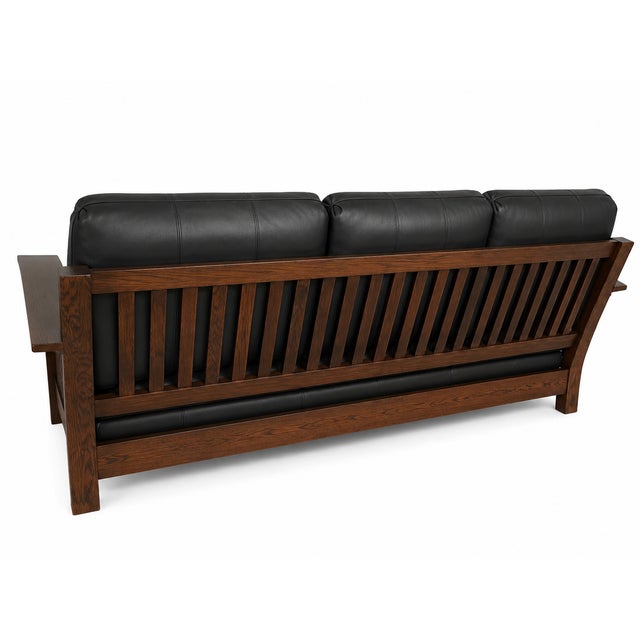 Stickley Brothers Mission Oak Arts & Crafts Leather Settle Sofa For Sale - Image 4 of 4