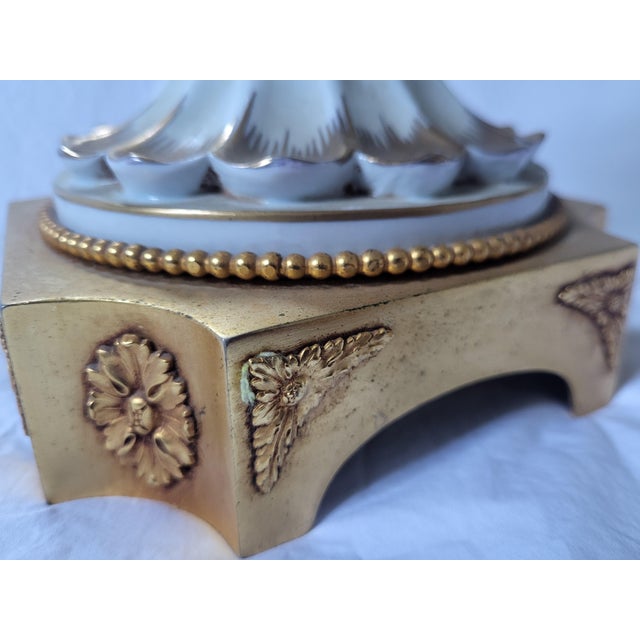1970s Vintage Italian Louis XVI Style Gilt Brass and Porcelain Candelabrum by Tiche, 1970s For Sale - Image 5 of 7