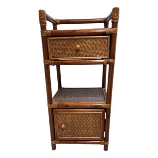 Vintage Rattan and Bamboo Two Tier, One Drawer, One Door Nightstand, Side / Drink Table Storage Cabinet For Sale