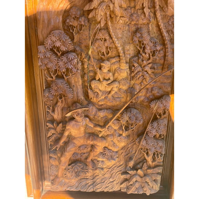 Wood Hand Carved Fisherman Wood Relief Wall Hanging For Sale - Image 7 of 11