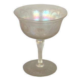 1900s Steuben Verre De Soie Large Footed Goblet, Ornate & Complex Hawkes Engravings, Art Nouveau For Sale