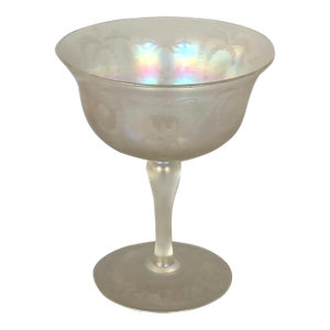1900s Steuben Verre De Soie Large Footed Goblet, Ornate & Complex Hawkes Engravings, Art Nouveau