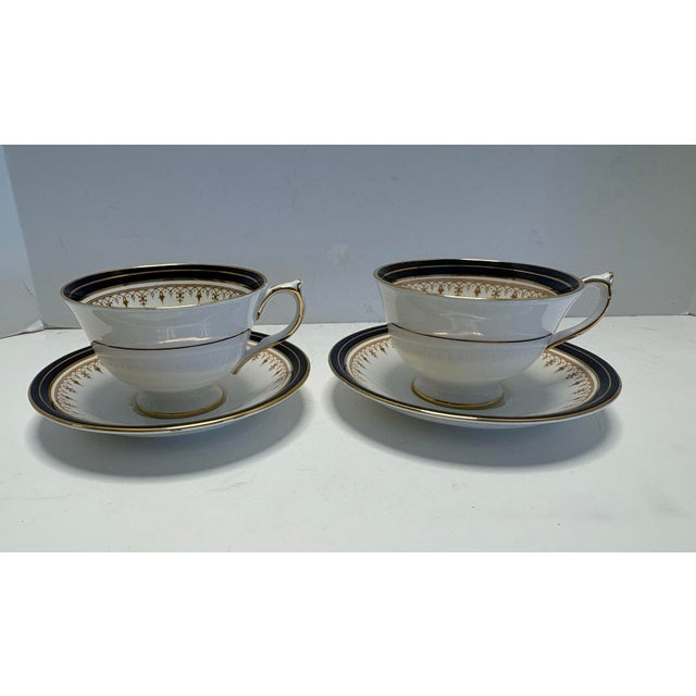 English Vintage Aynsley Leighton Teacups & Saucers Set of 2 | Fine English Bone China | Navy Blue Gold Tea Cups | England 1646 For Sale - Image 3 of 8