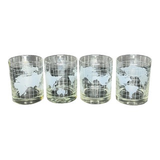 1970s Lowball Glassware With Globe Design For Sale