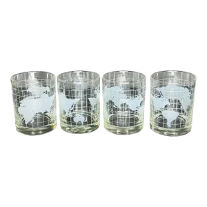 1970s Lowball Glassware With Globe Design