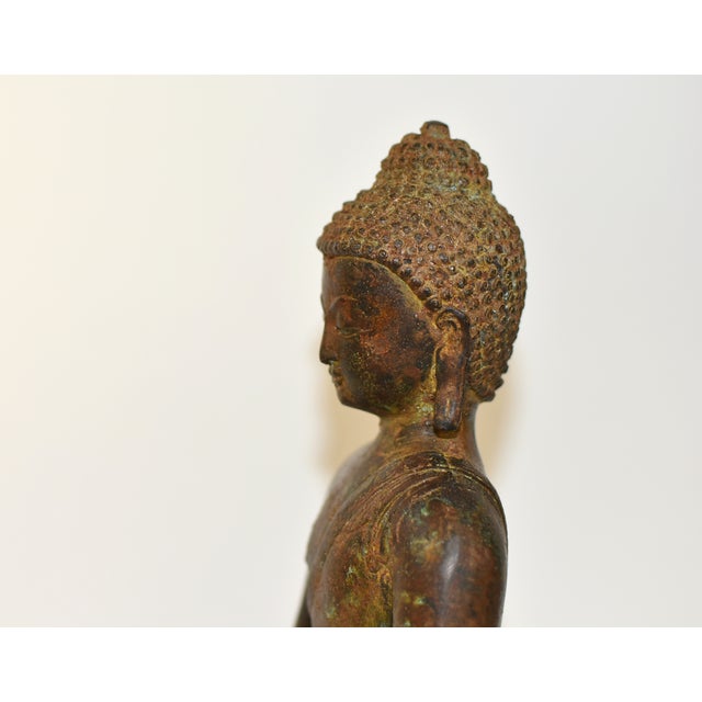 Metal Large Antique Bronze Buddha Shakyamuni on Double Lotus For Sale - Image 7 of 18