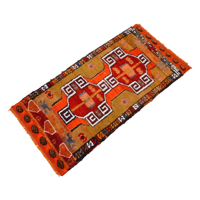 1970s 1970s Hand Made Bath Mat Kitchen Decor, Entry Mat, Colorful Small Turkish Rug - 18″ X 36″ For Sale - Image 5 of 13