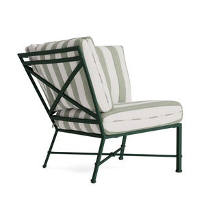 Brown Jordan Venetian Corner Sectional in Forest Green with Forest Stripe Cushions For Sale