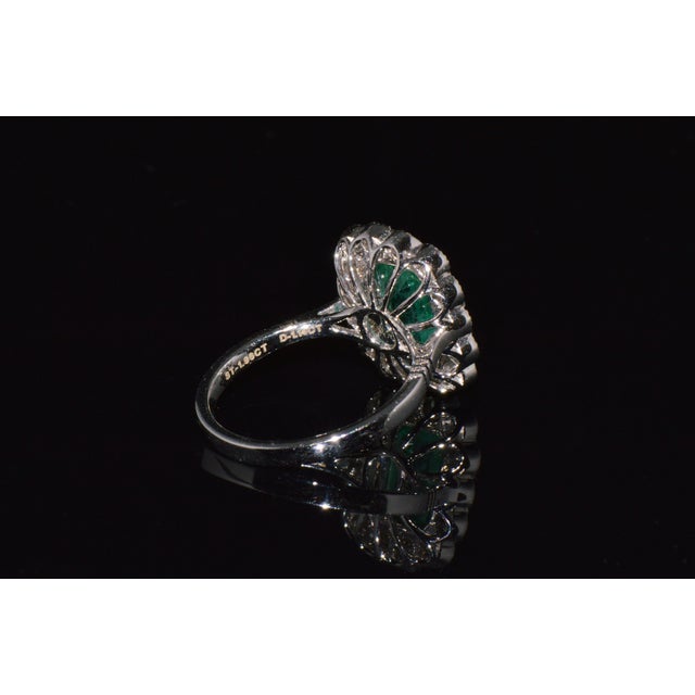 Early 21st Century Gia Certified Natural 3.10Cts vs F Diamond Emerald 18k Solid Gold Milgrain Bezel Halo Ring, Size 6.5 For Sale - Image 5 of 14