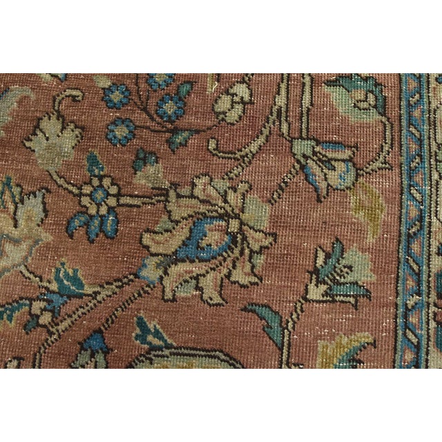 Red Tabriz Rug 8’6” X 11’5” Red Wool Vintage Distressed Hand-Knotted Carpet For Sale - Image 8 of 15