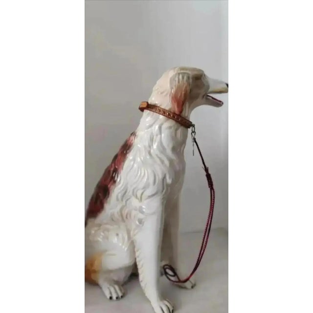 Animal Skin Life Size Glazed Porcelain Borzoi Dog Statue Made in Italy, Circa 1960 For Sale - Image 7 of 13