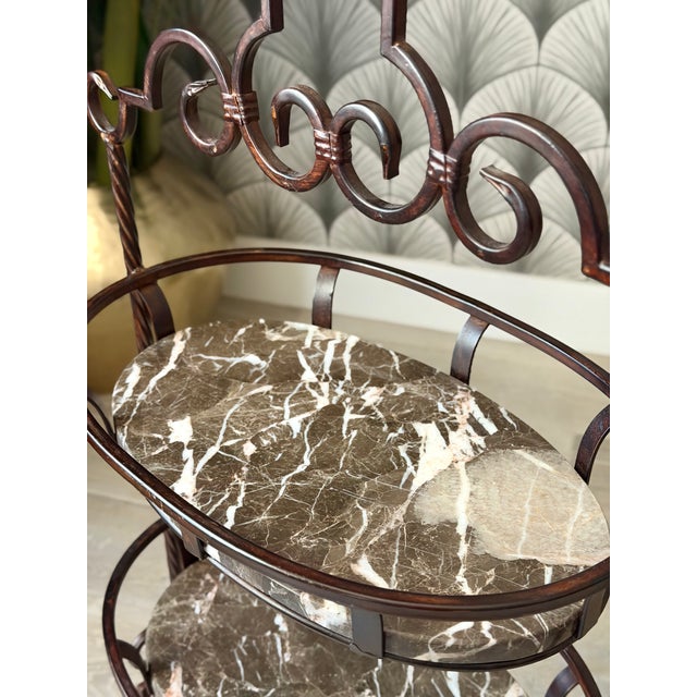 Marble Stone and Wrought Iron Metal 3-Tier Plant Stand or Bar Cart For Sale - Image 10 of 16