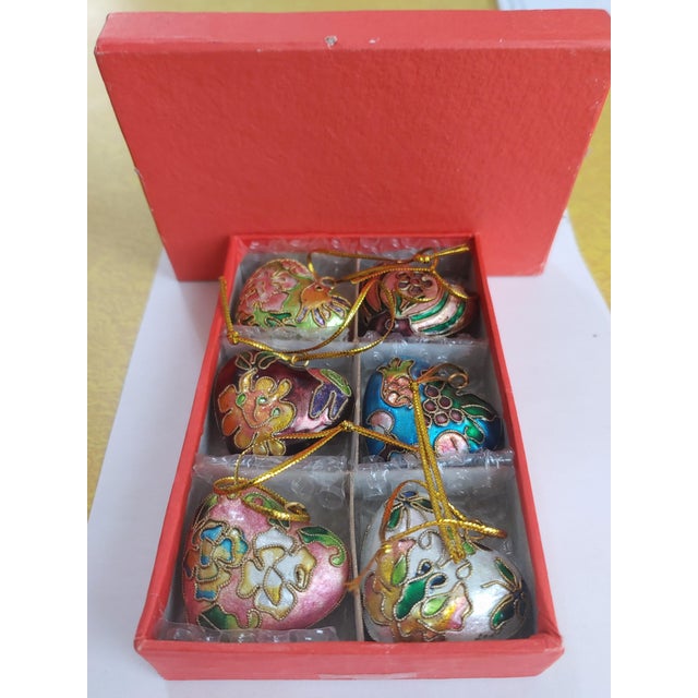 Chinese Vintage Chinese Cloissone Heart Pendant Ornaments- Set of 6 For Sale - Image 3 of 9