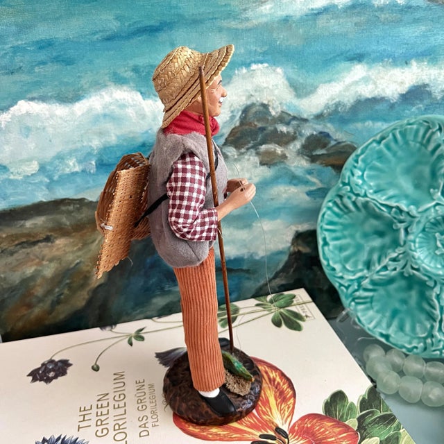 Vintage French Clay Santon Sculpture of a Fisherman With Basket of Fish For Sale - Image 9 of 10