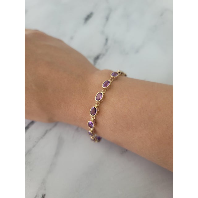 ♥ Tennis Bracelet Description ♥ Main Stone: Amethyst Metal Type: 14K Yellow Gold Stone Cut: Oval Weight: 6 grams Width:...