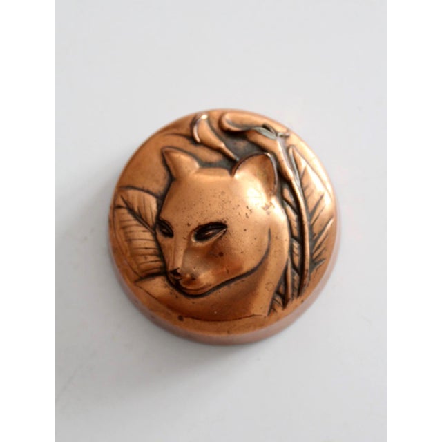 Vintage Copper Tone Cat Paperweight For Sale - Image 6 of 8