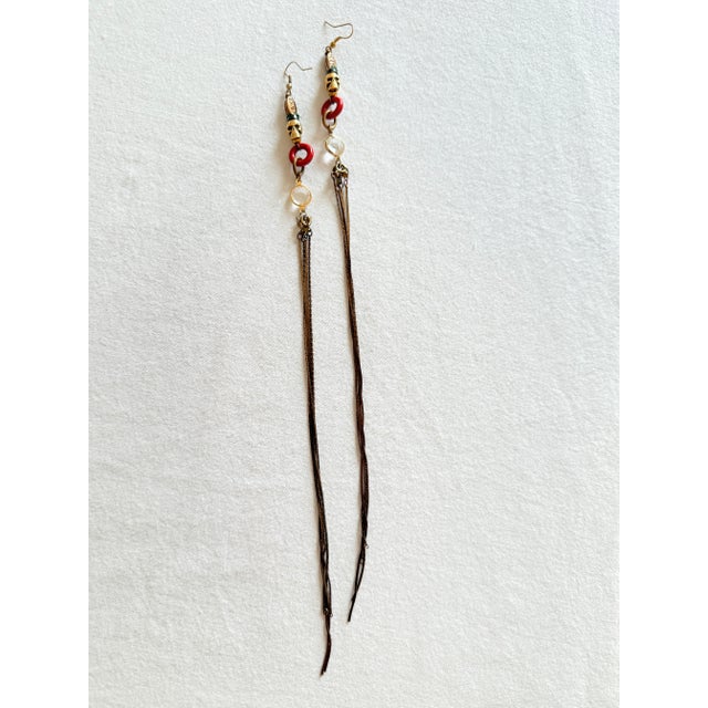 Vintage 1990s Gothic Tribal Brass Skull Shoulder Duster Earrings, Pair For Sale - Image 14 of 14
