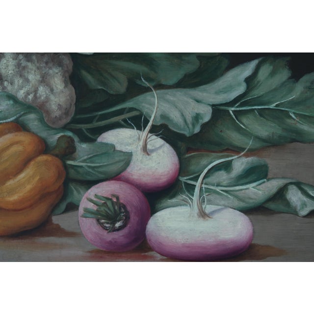 Wood Vintage Italian Still Life Painting on Wood Panel – Antique Framed Vegetable Still Life – Turin Italy – Decorative Art For Sale - Image 7 of 12