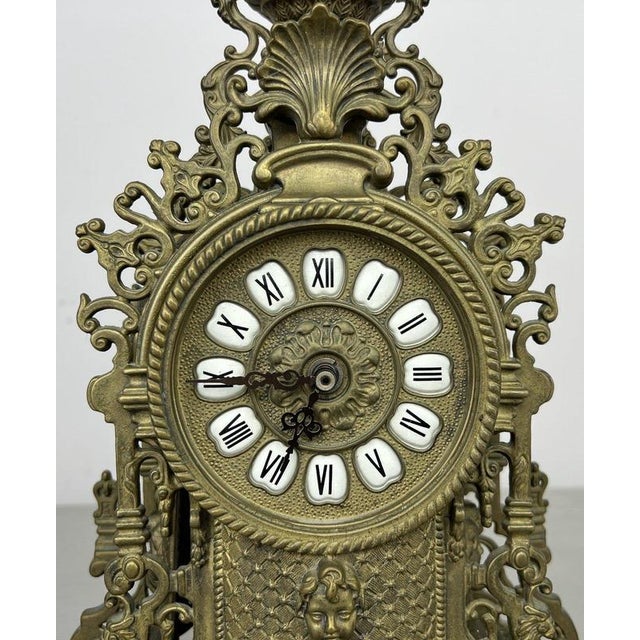 Vintage French Ornate Roman Numeral Quartz Mantel Clock For Sale - Image 3 of 7