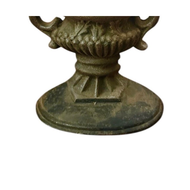 Vintage Cast Iron Boxwood Topiary Tree in Handled Urn Door Stop For Sale - Image 4 of 6