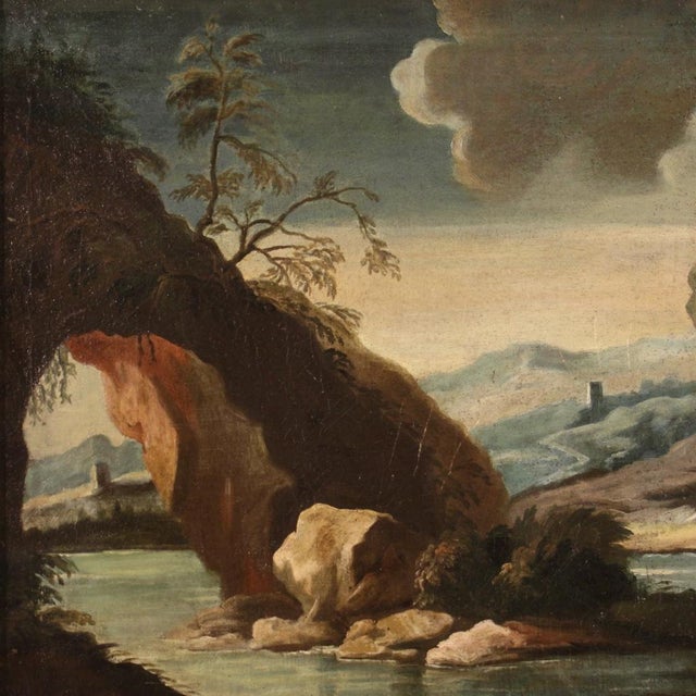 Italian Artist, Landscape with Characters, 1750, Oil Painting on Canvas, Framed For Sale - Image 6 of 14
