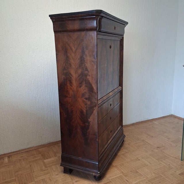 Antique Mahogany Secretary with Inlays, France For Sale - Image 3 of 16