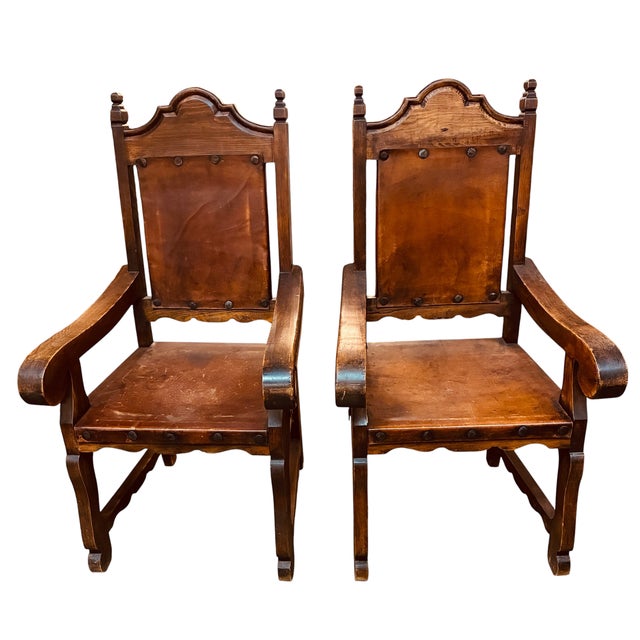 1950s Set of 6 Spanish Renaissance Revival Dining Chairs, Two Arm Chairs, Four Side Chairs For Sale - Image 10 of 15