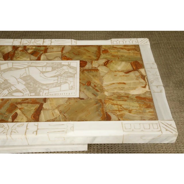 Vintage Italian Tessellated Onyx Coffee Table With Etched Stone Inset, 1970s For Sale - Image 4 of 18
