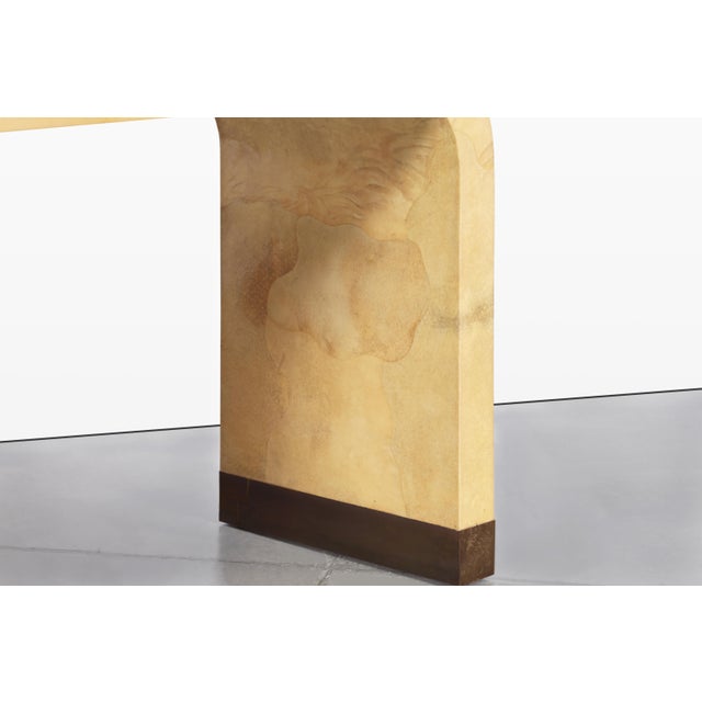 Italian Goatskin Parchment “Waterfall” Console Table Attributed to Aldo Tura For Sale - Image 10 of 13