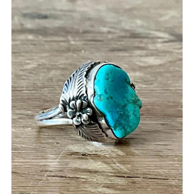 Vintage Boho Navajo Turquoise Ring Set in Sterling Silver 8 For Sale In West Palm - Image 6 of 12