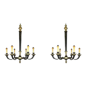 Petite Empire Style Patinated and Gilt Bronze Chandeliers - A Pair