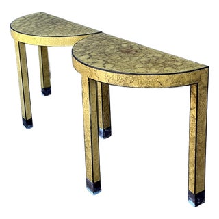 Vintage Boho Faux Finished Demilune Tables - A Pair For Sale