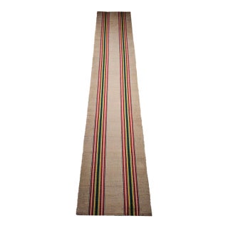 Vintage American Rag Runner, Handwoven Wool & Cotton, Stripe Pattern, 3x16 For Sale