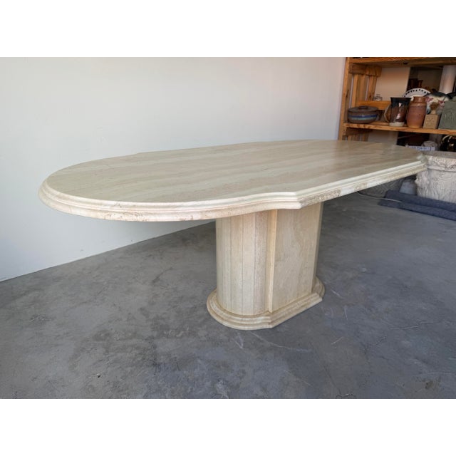1970’s Vintage Italian Postmodern Travertine Oval Dining Table With Sculptural Pedestal Base For Sale - Image 9 of 12