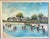 Impressionist Vintage 1959 Impressionist Oil Painting of a Coastal Beach Village in Carved Wood Frame For Sale - Image 3 of 8