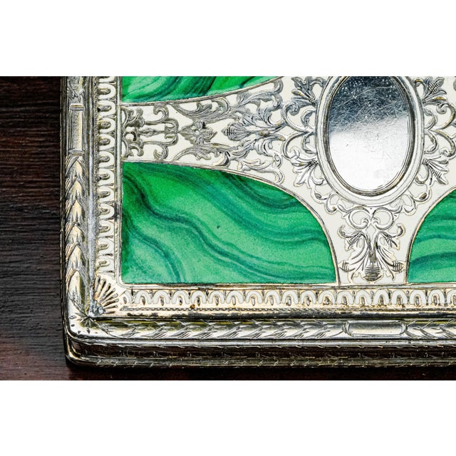 Stunning Ornate European Continental Sterling Silver Malachite Enamel Antique Snuff Box For Sale In New York - Image 6 of 17