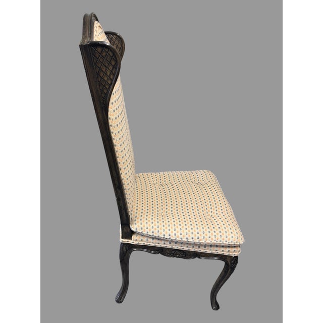 Wood Set of 4 Vintage French Louis XV Style Dining Chairs Carved Wood Upholstered For Sale - Image 7 of 11