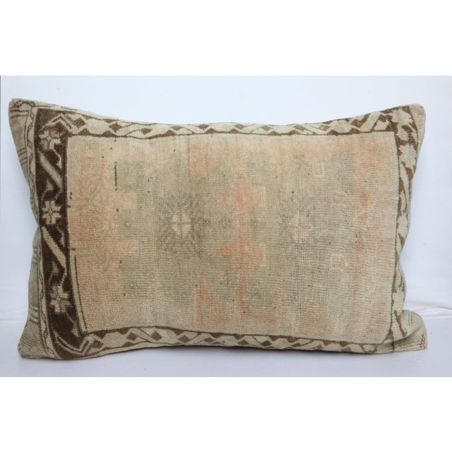 Shabby Chic Vintage Turkish Kilim Lumbar Pillow – Soft Neutrals & Tribal Motifs -18'' X 29'' For Sale - Image 3 of 8