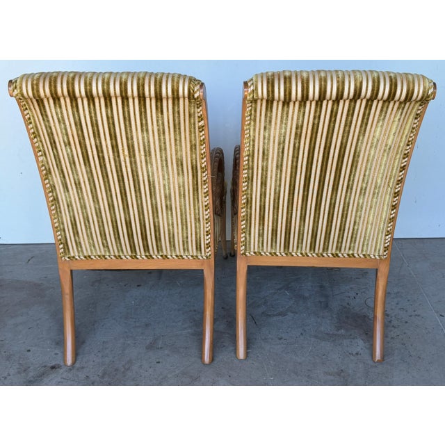 Pair French Modern Carved Feather Scroll Arm Lounge Chairs, Style Maison Jansen For Sale - Image 16 of 18
