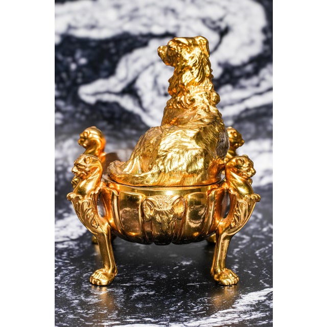 Stunning Gilded Bronze Dog Antique Double Desk Inkwell Ink Stand Art Statue Sculpture For Sale - Image 13 of 16