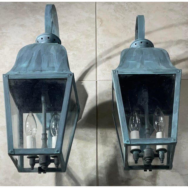 Pair of Vintage Solid Brass Lanterns For Sale - Image 4 of 12
