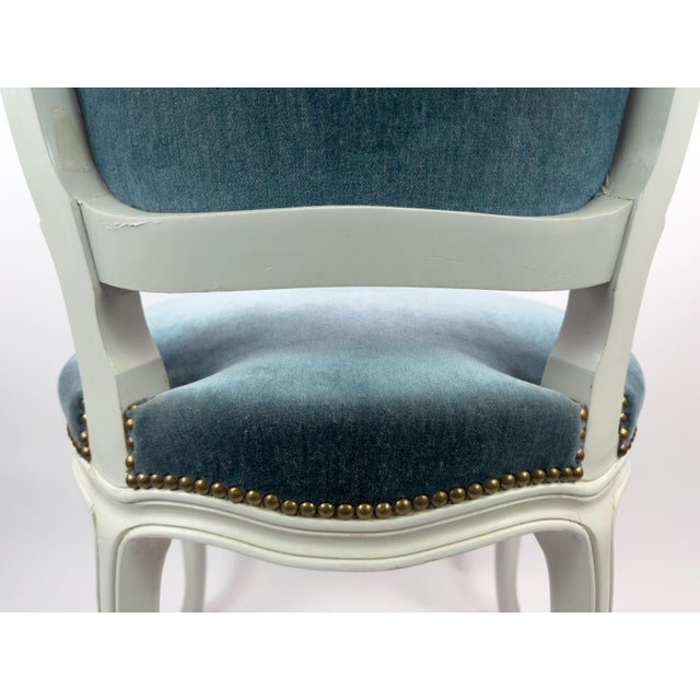 Vintage Louis XV Style Painted Wood Chair With Blue Velvet Upholstery For Sale - Image 14 of 16