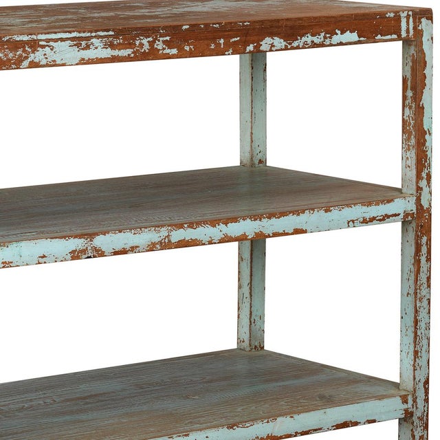 Vintage Indian Distressed Blue Bookshelf, 1950s For Sale - Image 4 of 6