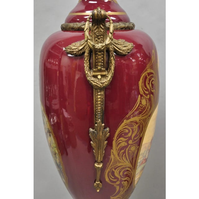 Vintage Palace Size French Sevres Style Red Porcelain Revolving Covered Urn Pair For Sale - Image 16 of 18