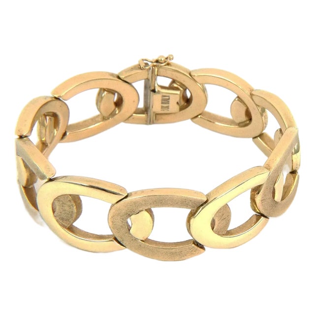 Wide Oval 14k Yellow Gold Link Bracelet For Sale