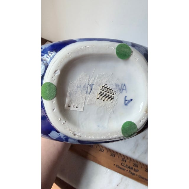 Classic Blue and White Porcelain Round Vase Intricate Hand-Painted For Sale - Image 9 of 11